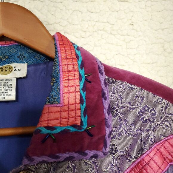 Vintage Sandy Starkman Jacket Women XL Burgundy Pink Blue Paisley Patchwork Boho - Picture 7 of 16
